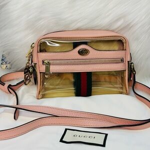Gucci Pink Clear PVC Crossbody with Web Stripe and Gold Hardware
